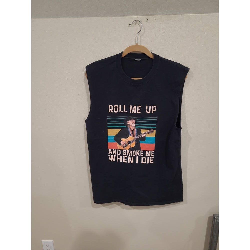 Willie Nelson "Roll Me Up and Smoke Me When I Die". SLEEVLESS tee shirt Adult M